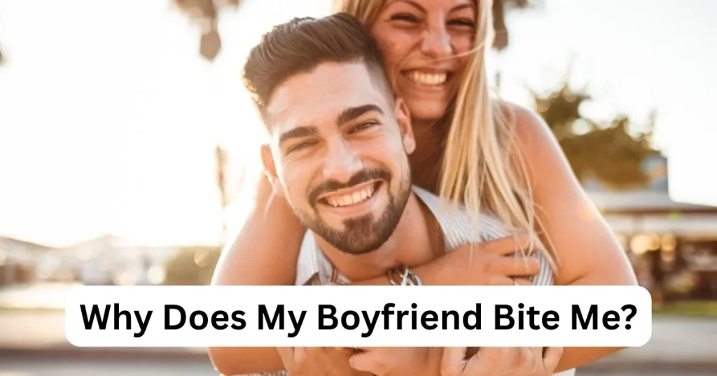 A smiling man giving his laughing girlfriend a piggyback ride